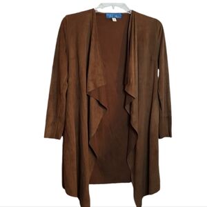 Faux Suede Cognac Waterfall Jacket with Pockets sz Small